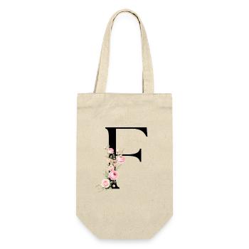 F Buchstabe Monogram Floral - Geschenkbeutel für Flaschen - Natur - Vorne