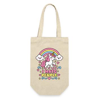 I Hate People – Einhorn Regenbogen - Geschenkbeutel für Flaschen - Natur - Vorne