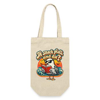 Ik snack platt und du? Möwe mit Buch plattdeutsch  - Geschenkbeutel für Flaschen - Natur - Vorne