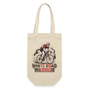Retro Cyclist White Road Warrior Print - Geschenkbeutel für Flaschen - Natur - Vorne
