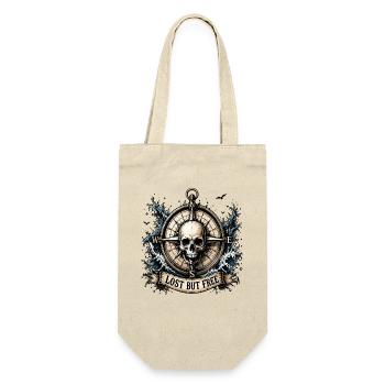  Lost But Free Totenkopf Kompass Nautik Abenteuer - Geschenkbeutel für Flaschen - Natur - Vorne