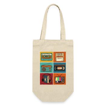 90er Jahre, 80er Jahre Party, Kassette, Nostalgie - Geschenkbeutel für Flaschen - Natur - Vorne