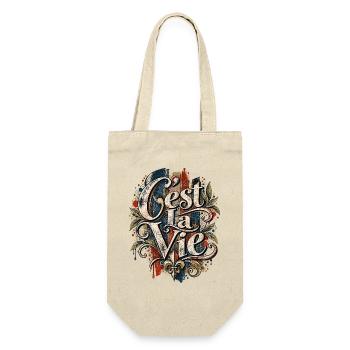 C’est La Vie – Vintage Frankreich Design - Geschenkbeutel für Flaschen - Natur - Vorne