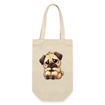 Süßer trauriger Mops Cartoon Einsamkeit Freundscha - Geschenkbeutel für Flaschen - Natur - Vorne