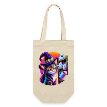 Halloween Katze mit Hexenhut und kippendem Objekt - Geschenkbeutel für Flaschen - Natur - Vorne