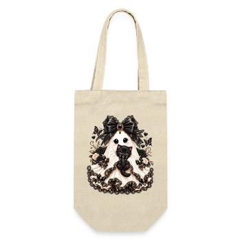 Glamouröse Braut mit schwarzem Kater - Geschenkbeutel für Flaschen - Natur - Vorne