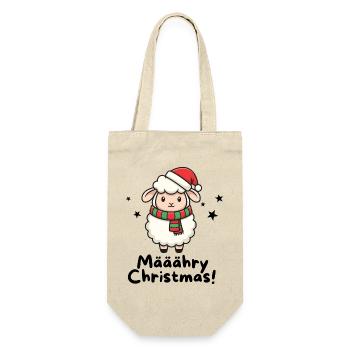 Määähry Christmas – Süßes Weihnachtsschaf - Geschenkbeutel für Flaschen - Natur - Vorne