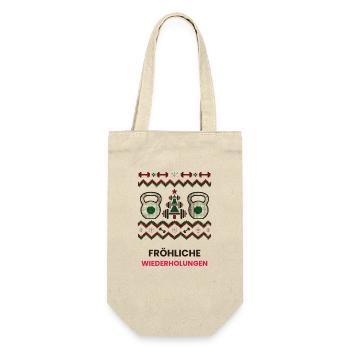 Fröhliche Wiederholungen Kettlebell - Geschenkbeutel für Flaschen - Natur - Vorne