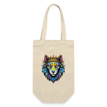 Wolf mit Krone - Geschenkbeutel für Flaschen - Natur - Vorne