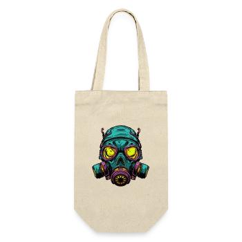Neon Gasmaske Kopfdesign - Geschenkbeutel für Flaschen - Natur - Vorne