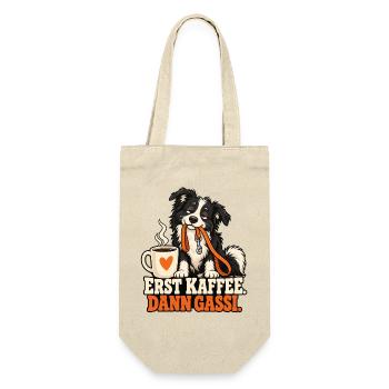 Erst Kaffee, Dann Gassi Hundemotiv - Geschenkbeutel für Flaschen - Natur - Vorne