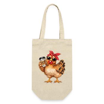 Coffee Chick mit Bandana und Sonnenbrillen - Geschenkbeutel für Flaschen - Natur - Vorne