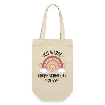 Große Schwester 2027 Boho Regenbogen - Geschenkbeutel für Flaschen - Natur - Vorne