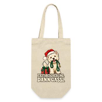 Weihnachtshund Erst Gassi - Geschenkbeutel für Flaschen - Natur - Vorne