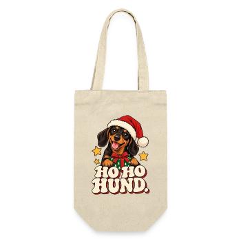 Ho Ho Hund Weihnachtsdesign - Geschenkbeutel für Flaschen - Natur - Vorne