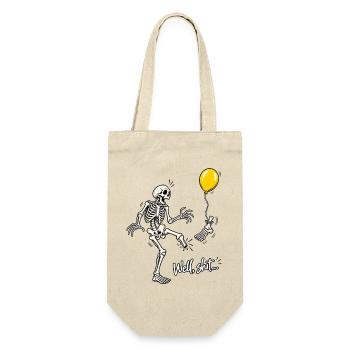 Tja, Scheiße, Skelett, fliegender Fuß, gelber Ballon-Meme - Geschenkbeutel für Flaschen - Natur - Vorne
