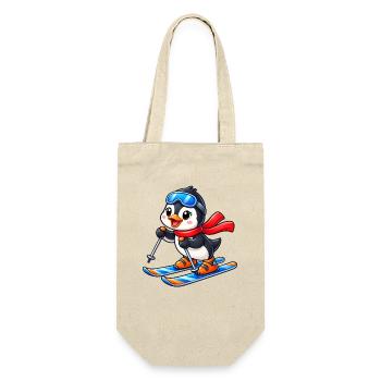 Süßer Pinguin auf Ski Cartoon Wintersport - Geschenkbeutel für Flaschen - Natur - Vorne