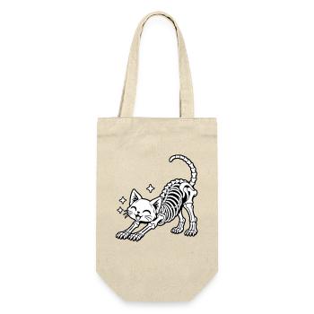 Fröhliche Skelettkatze Stretch - Geschenkbeutel für Flaschen - Natur - Vorne