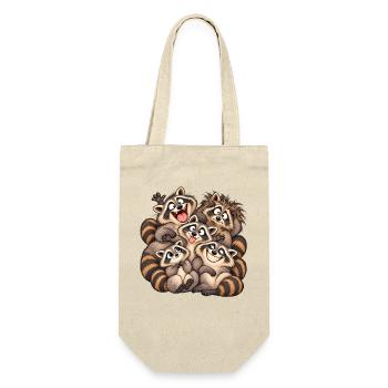 Fröhliche Waschbären-Familie - Geschenkbeutel für Flaschen - Natur - Vorne