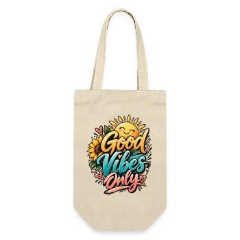 Good Vibes Only Positive Vibes Sonnenblume & Sonne - Geschenkbeutel für Flaschen - Natur - Vorne