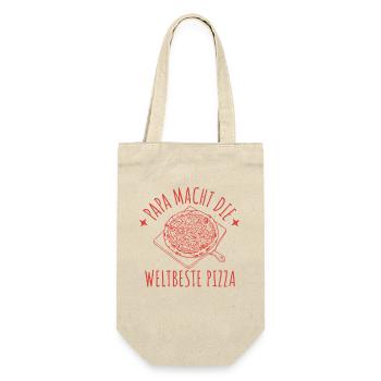 Papa macht die weltbeste Pizza Retro Pizzabäcker - Geschenkbeutel für Flaschen - Natur - Vorne