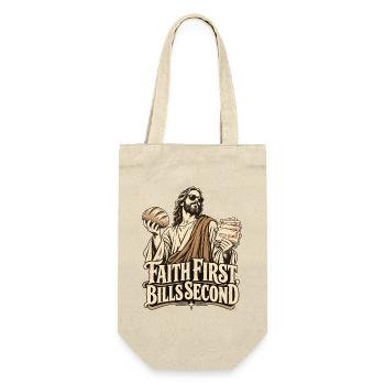 Lustiger Vater Christian Dad First Bills Second - Geschenkbeutel für Flaschen - Natur - Vorne