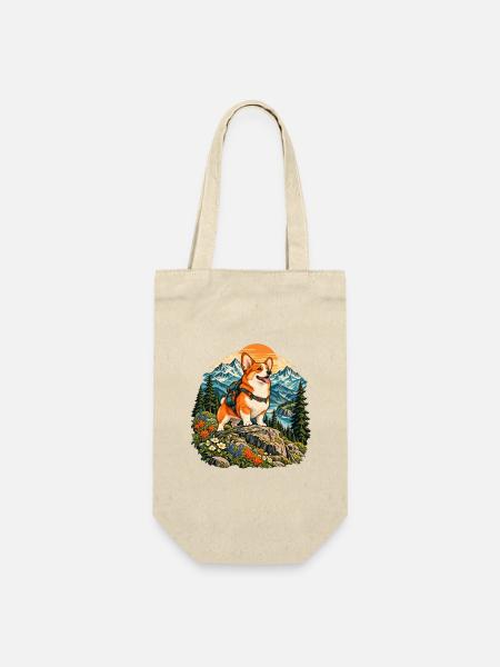 Wandernder Corgi im Bergwald - Geschenkbeutel für Flaschen - Natur
