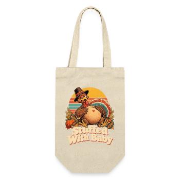 Thanksgiving Stuffed With Baby Truthahn Retro - Geschenkbeutel für Flaschen - Natur - Vorne