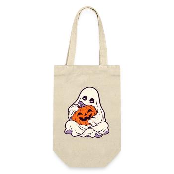 Kuschelige Geisterkürbis Halloween - Geschenkbeutel für Flaschen - Natur - Vorne