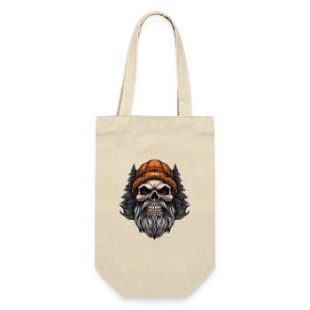 Totenkopf mit Bart und Mütze - Geschenkbeutel für Flaschen - Natur - Vorne