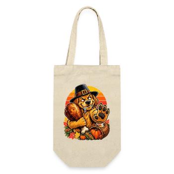 Thanksgiving Hund verteidigt Truthahn Retro - Geschenkbeutel für Flaschen - Natur - Vorne