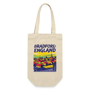 Retro Bradford England City Skyline Sept - Geschenkbeutel für Flaschen - Natur - Vorne