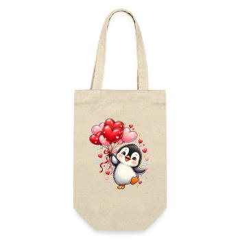 Pinguin Valentinstag Liebe Herzen Geschenk Süß - Geschenkbeutel für Flaschen - Natur - Vorne