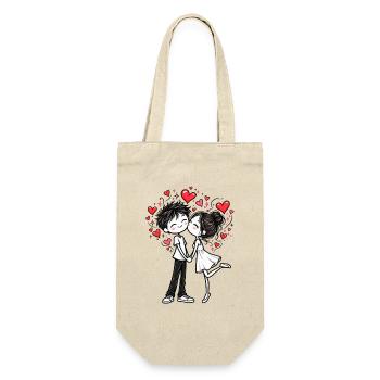 Pärchen Kuss Liebe Valentinstag Paar Geschenk - Geschenkbeutel für Flaschen - Natur - Vorne