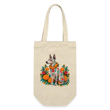 Dia De Los Muertos Hundeskelett Sugarskull - Geschenkbeutel für Flaschen - Natur - Vorne