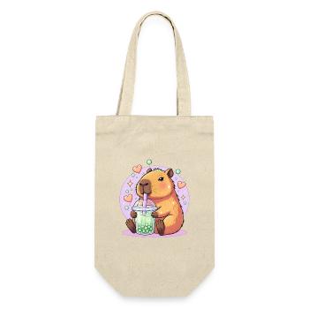 Kawaii Boba-Haustier mit Herz - Geschenkbeutel für Flaschen - Natur - Vorne