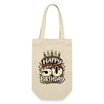 50. Geburtstag Happy 50 Birthday Runder Geburtstag - Geschenkbeutel für Flaschen - Natur - Vorne