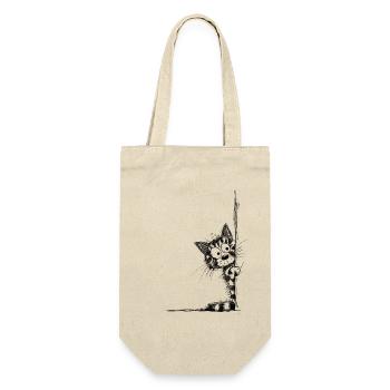 Getigerte Katze Sketch schaut um die Ecke - Geschenkbeutel für Flaschen - Natur - Vorne