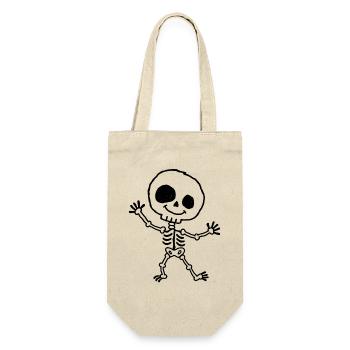 Fröhliches Halloween-Skelett im Kinder-Kritzelstil - Geschenkbeutel für Flaschen - Natur - Vorne