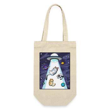 Katze UFO Entführung - Geschenkbeutel für Flaschen - Natur - Vorne