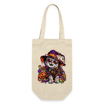 Bunte Halloween Hexenkatze mit Süßem - Geschenkbeutel für Flaschen - Natur - Vorne