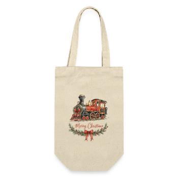Aquarell Weihnachtszug mit Kranz - Geschenkbeutel für Flaschen - Natur - Vorne