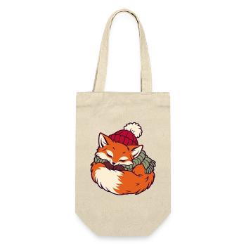 Schlafender Fuchs im Schal - Geschenkbeutel für Flaschen - Natur - Vorne