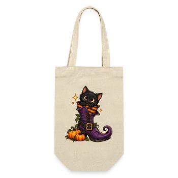 Katze im Hexenstiefel - Geschenkbeutel für Flaschen - Natur - Vorne