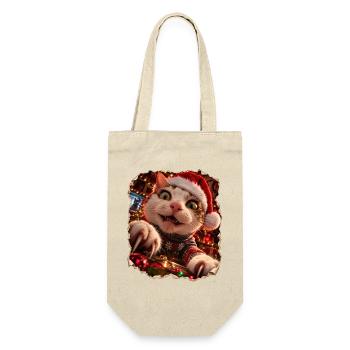 Verrückte Weihnachtskatze – Bescherung mit Krallen - Geschenkbeutel für Flaschen - Natur - Vorne