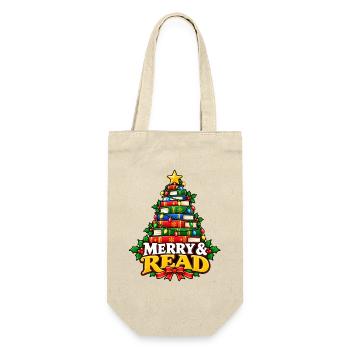 Merry & Read Buch-Weihnachtsbaum - Geschenkbeutel für Flaschen - Natur - Vorne