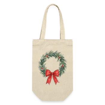 Traditioneller Weihnachtskranz mit roter Schleife - Geschenkbeutel für Flaschen - Natur - Vorne