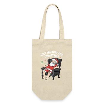 Schläfriger Weihnachtsmann lustig frohe Weihnachten - Geschenkbeutel für Flaschen - Natur - Vorne