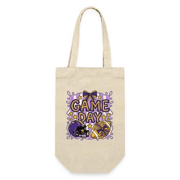 Spieltag – Lila-Gold-Football-Fan-Mama - Geschenkbeutel für Flaschen - Natur - Vorne