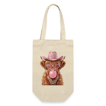 Hochlandrind Cowgirl mit Kaugummiblase - Geschenkbeutel für Flaschen - Natur - Vorne